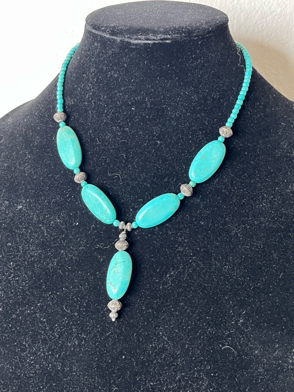 Turquoise Bead Y-Drop Necklace - Blue Turquoise Style
